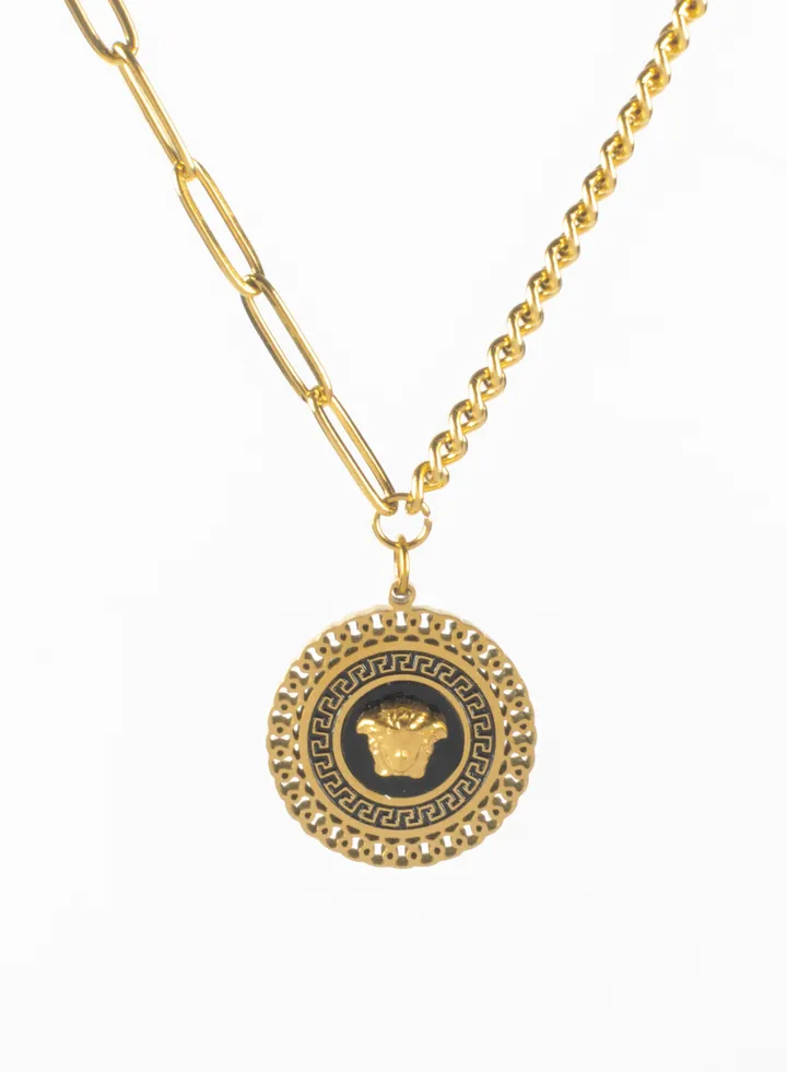 Stainless Steel Necklace Golden with Medousa Head Pendant