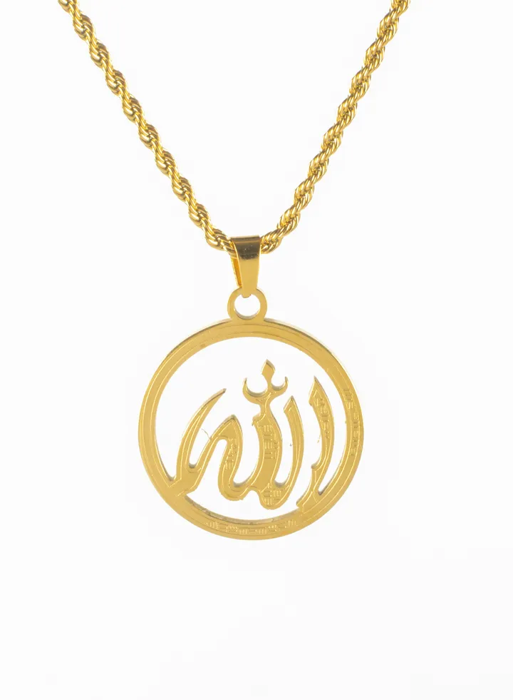 Stainless Steel Necklace Gold With Allah Pendant