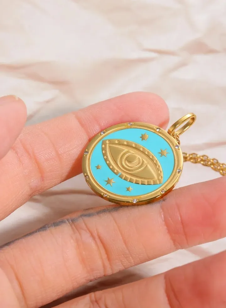 Turquoise Eye Stainless Steel Golden Pendant Necklace