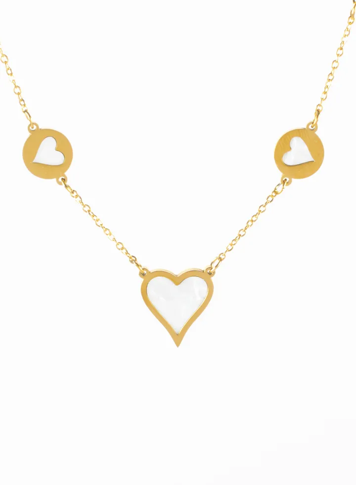 Stainless Steel Golden Necklace with Clamshell Hearts Pendants
