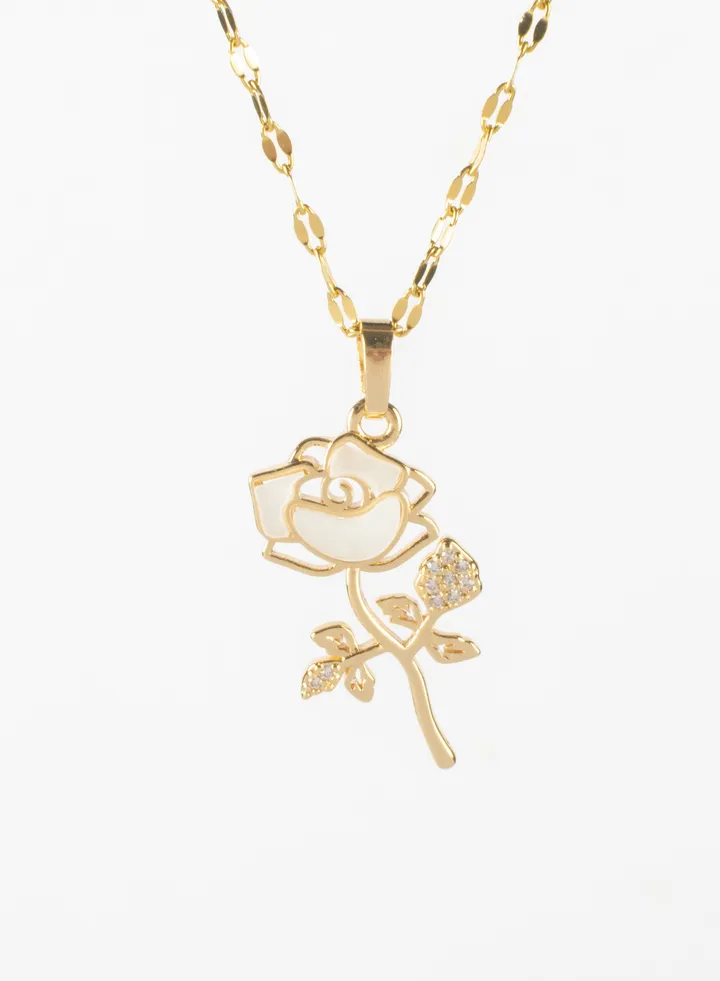 Stainless Steel Neckalce with Zirconic Flower Pendant