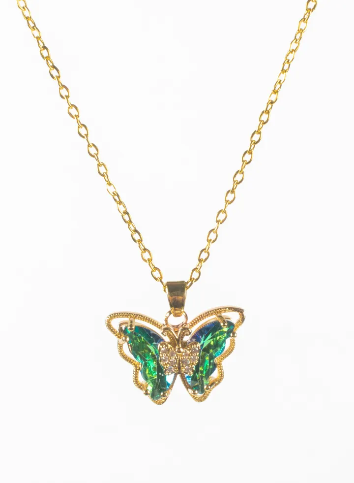 Green Zirconic Butterflu Stainless Steel Pendant Necklace
