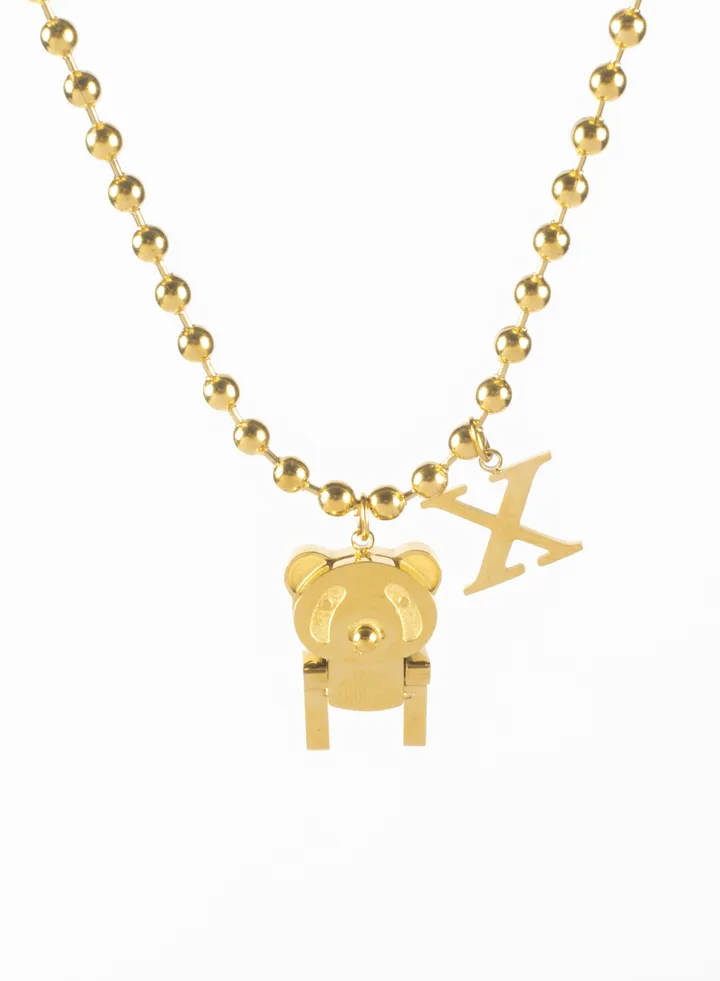 Stainless Steel Golden Necklace with Golden Baby Bear Pendant