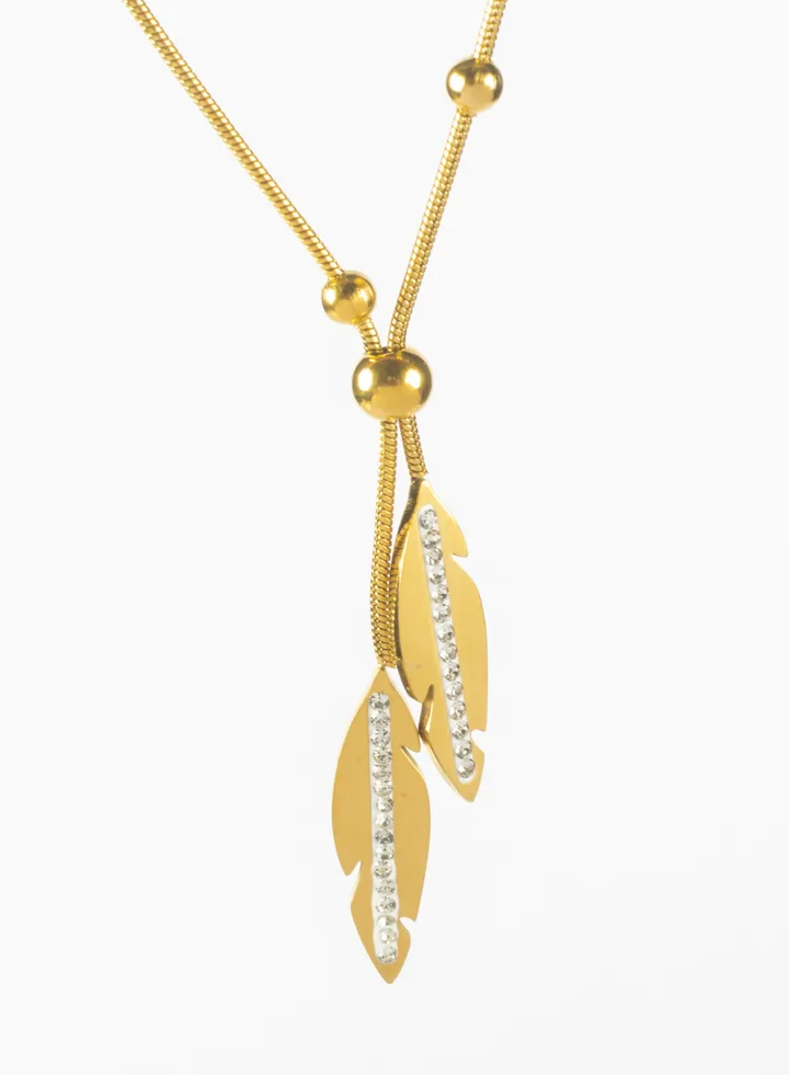 Stainless Steel Necklace with Zirconic Tree Leaf Pendant