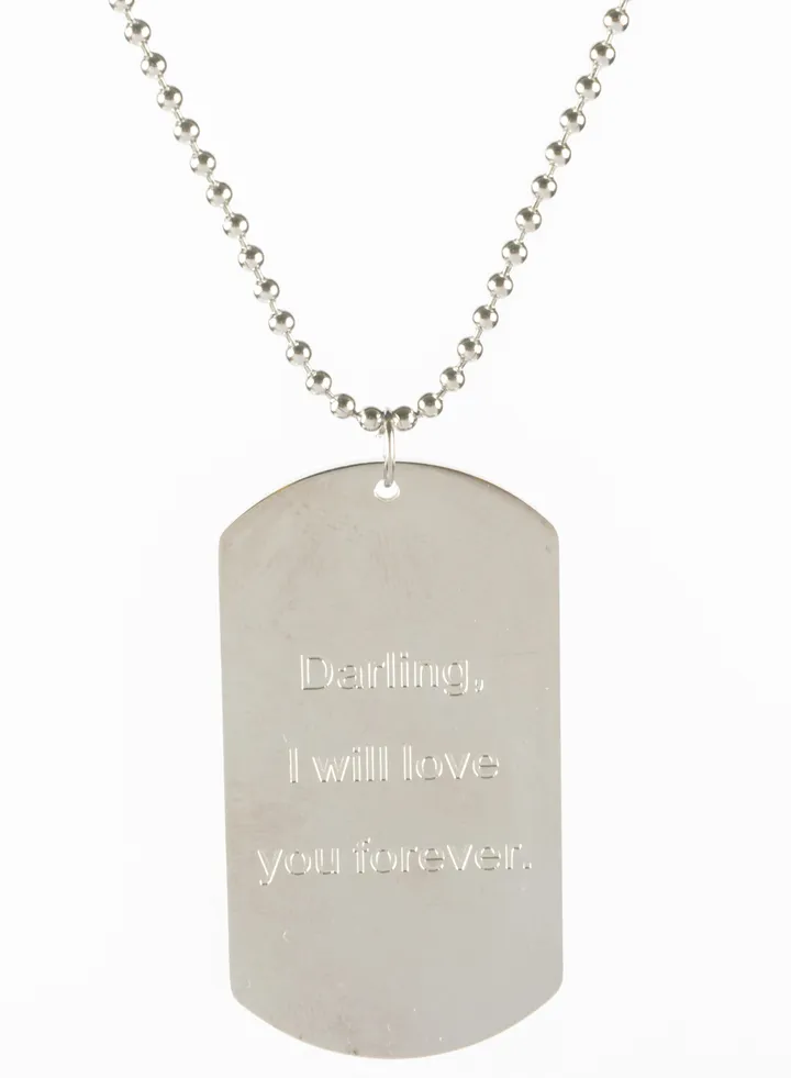 Silver Stainless Steel Necklace With Silver Bar Pendant "Will Love You Forever"