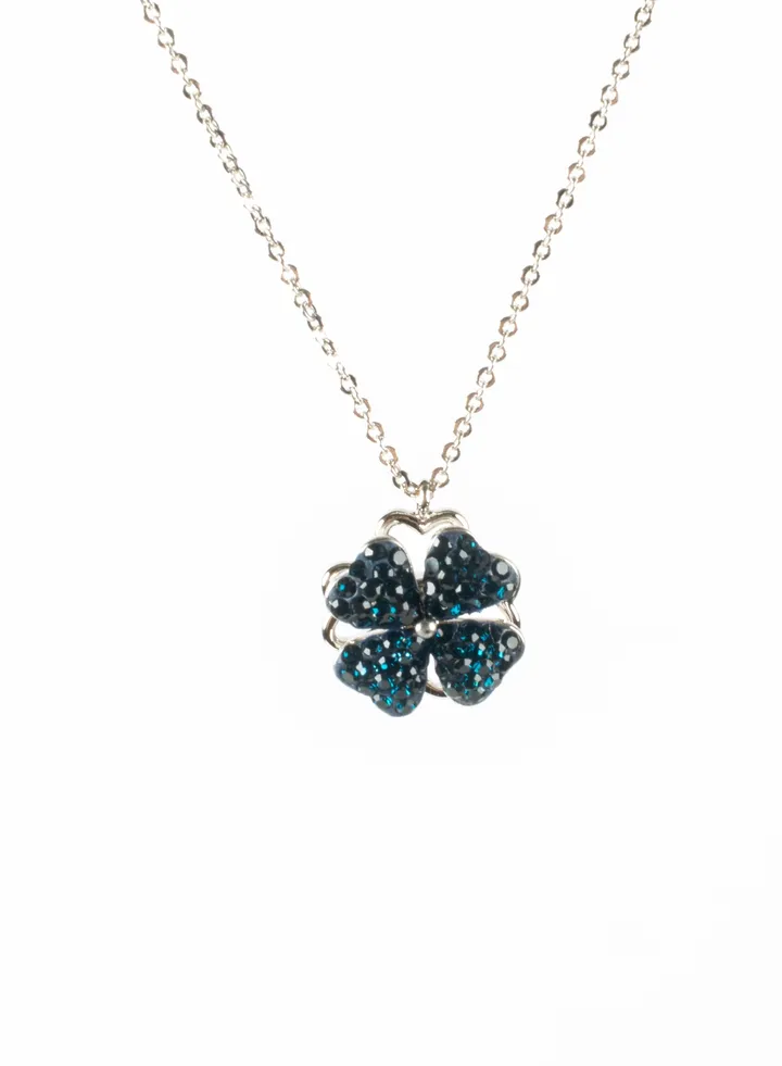 Stainless Steel Necklace Silver with a Blue Zirconic Flower Pendant