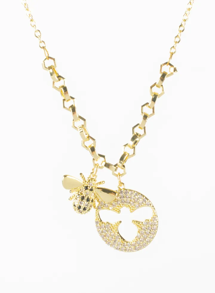 Stainless Steel Necklace Zirconic Bee Pendant