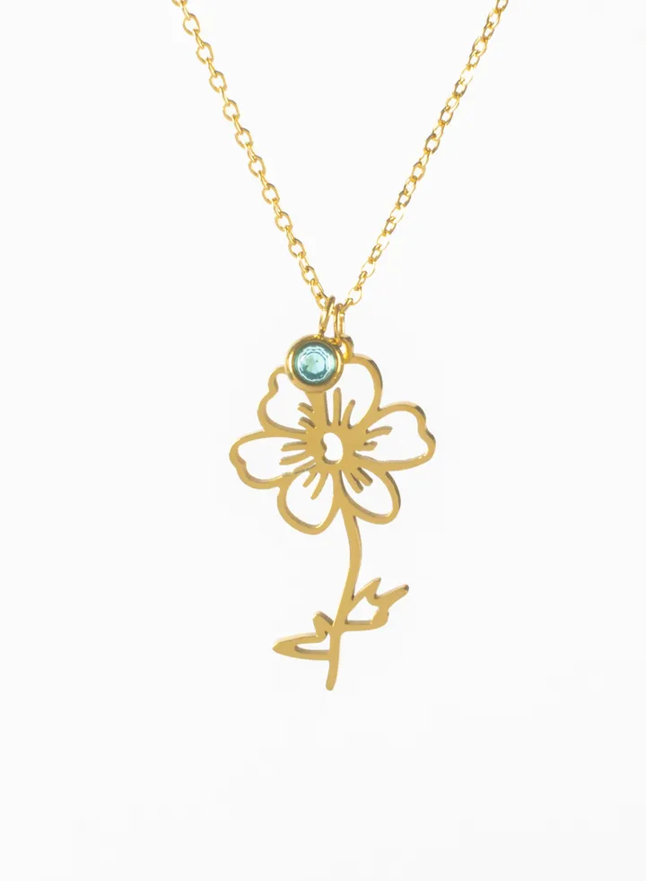 Rose With Blue Zirconic Stainless Steel Golden Pendant Necklace