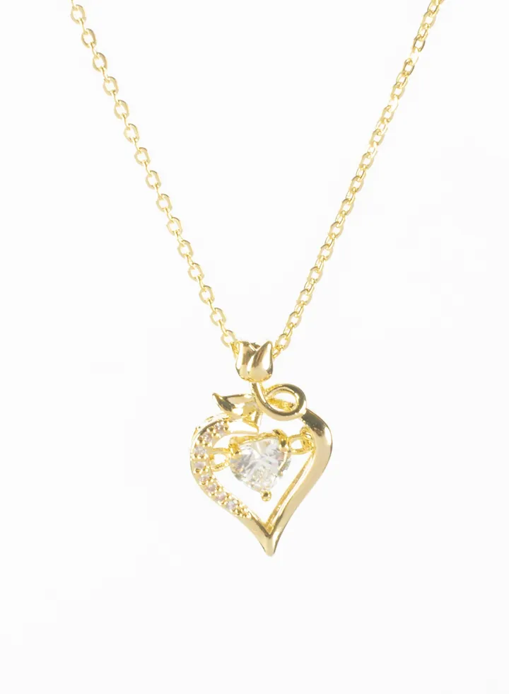 Stainless Steel Necklace with Zirconic Heart Pendant
