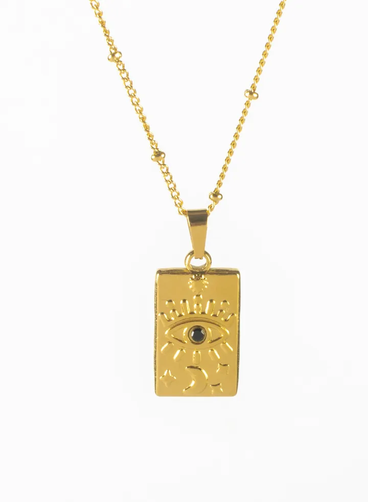 Stainless Steel Golden Necklace with Zircon Eye Pendant