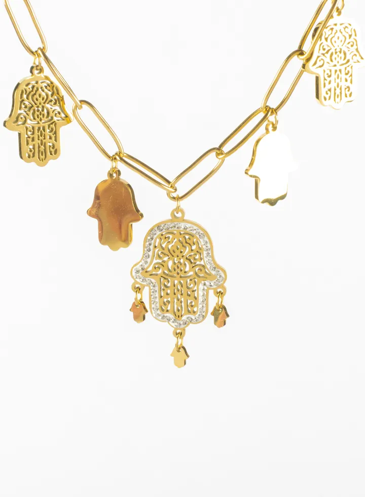 Zirconic Stainless Steel Hand Pendants Necklace