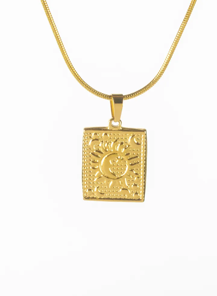Stainless Steel Golden Necklace with Sun Stainless Steel Pendant