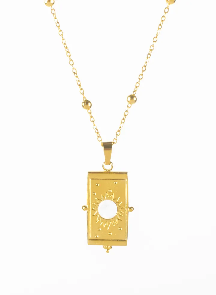 Stainless Steel Golden Necklace with Enamel Stainless Steel Pendant