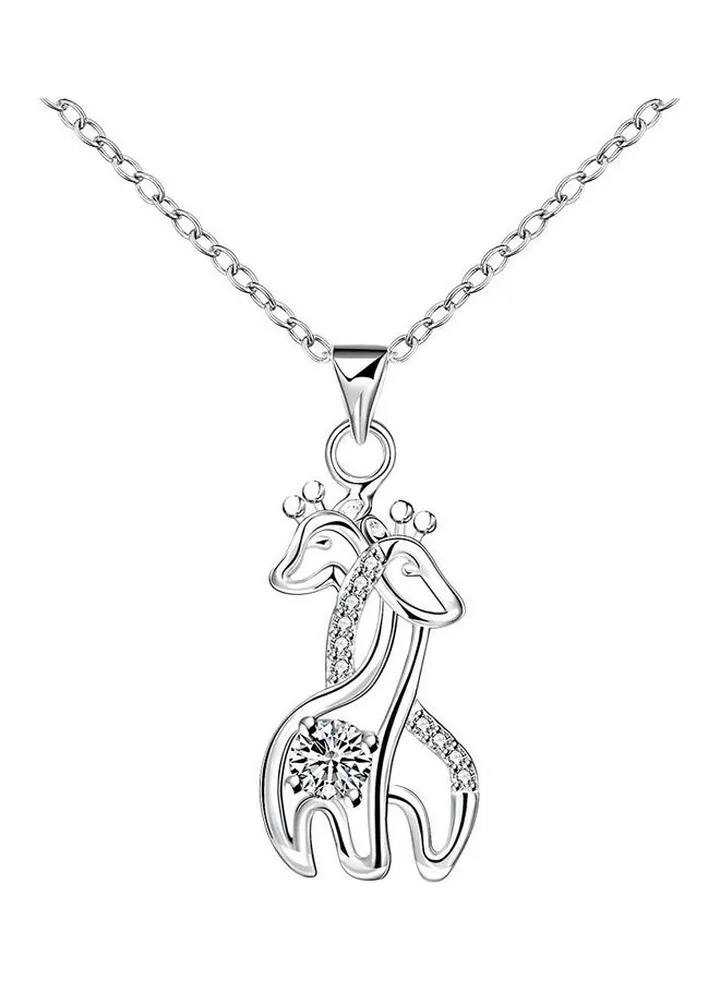 Rhodium Plated Ziron Studded Pendant Necklace