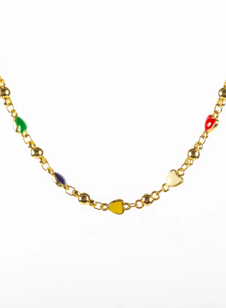 Colorful Hearts Chinese Gold Pendant Necklace