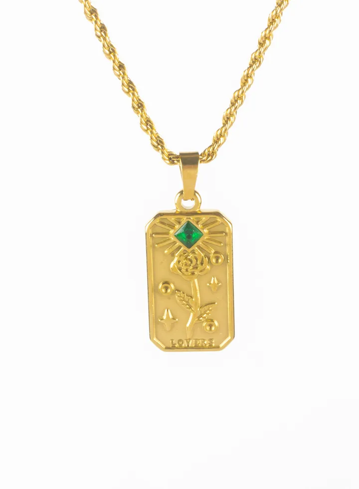 Stainless Steel Golden Necklace with Zircon Rose Stainless Steel Pendant