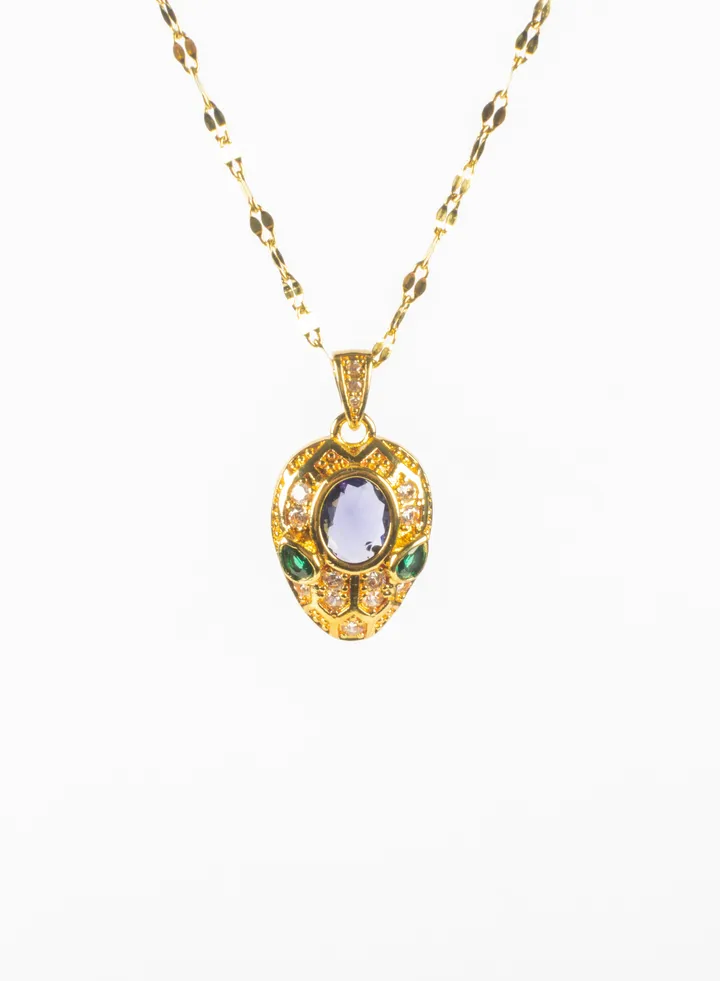 Stainless Steel Necklace with a Zirconic Snake Head Pendant