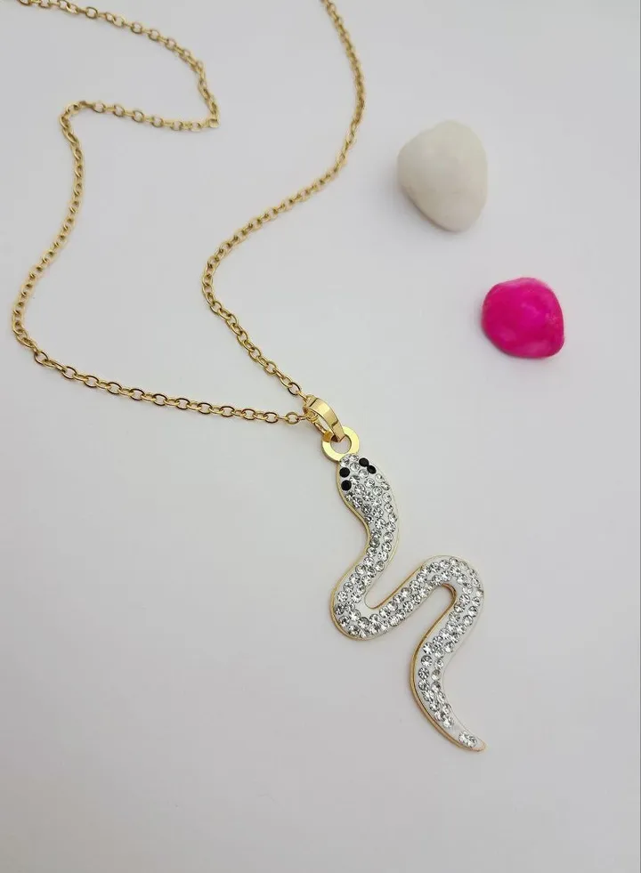 White Zirconic Snake Stainless Steel Pendant Necklace