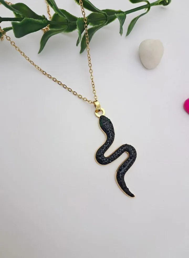 Black Zirconic Snake Stainless Steel Pendant Necklace