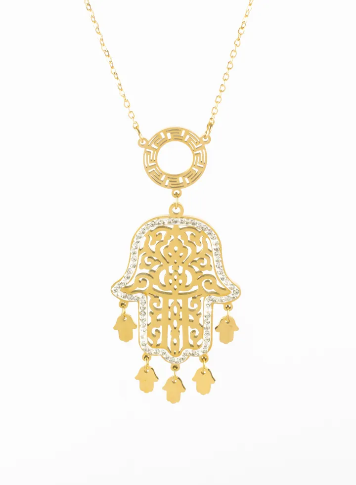 Zirconic Stainless Steel Hand Pendant Necklace