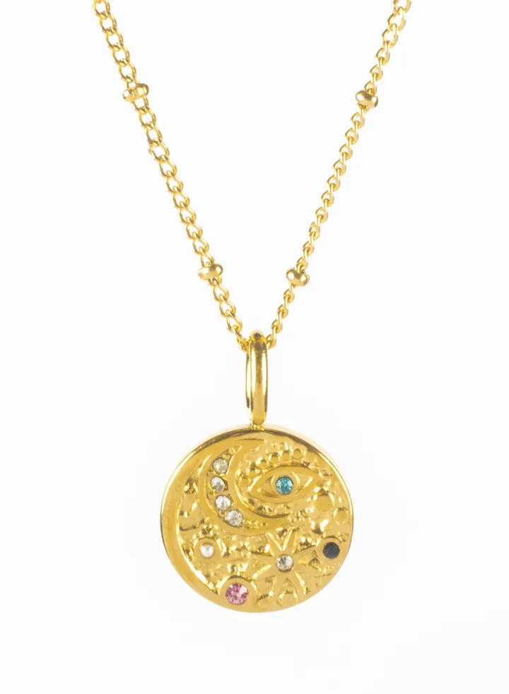 Stainless Steel Golden Necklace with Colorful Zircon Stainless Steel Pendant
