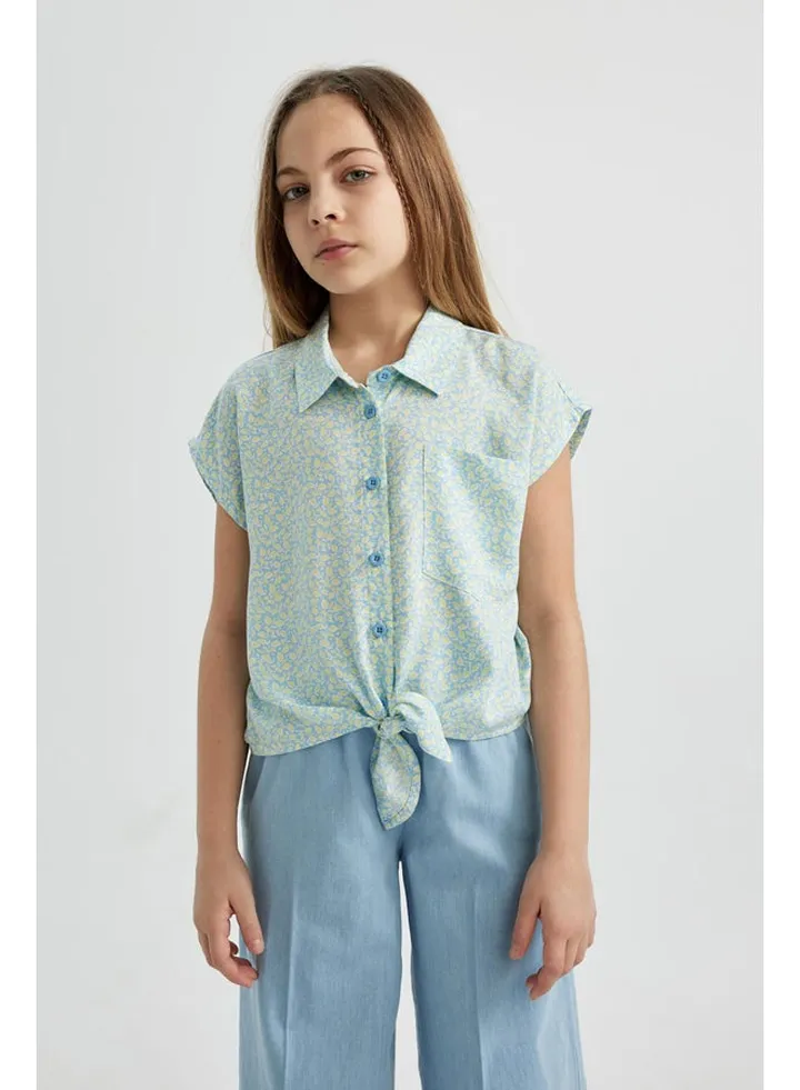 Girl Cropped Fit Woven Short Sleeve Shirt