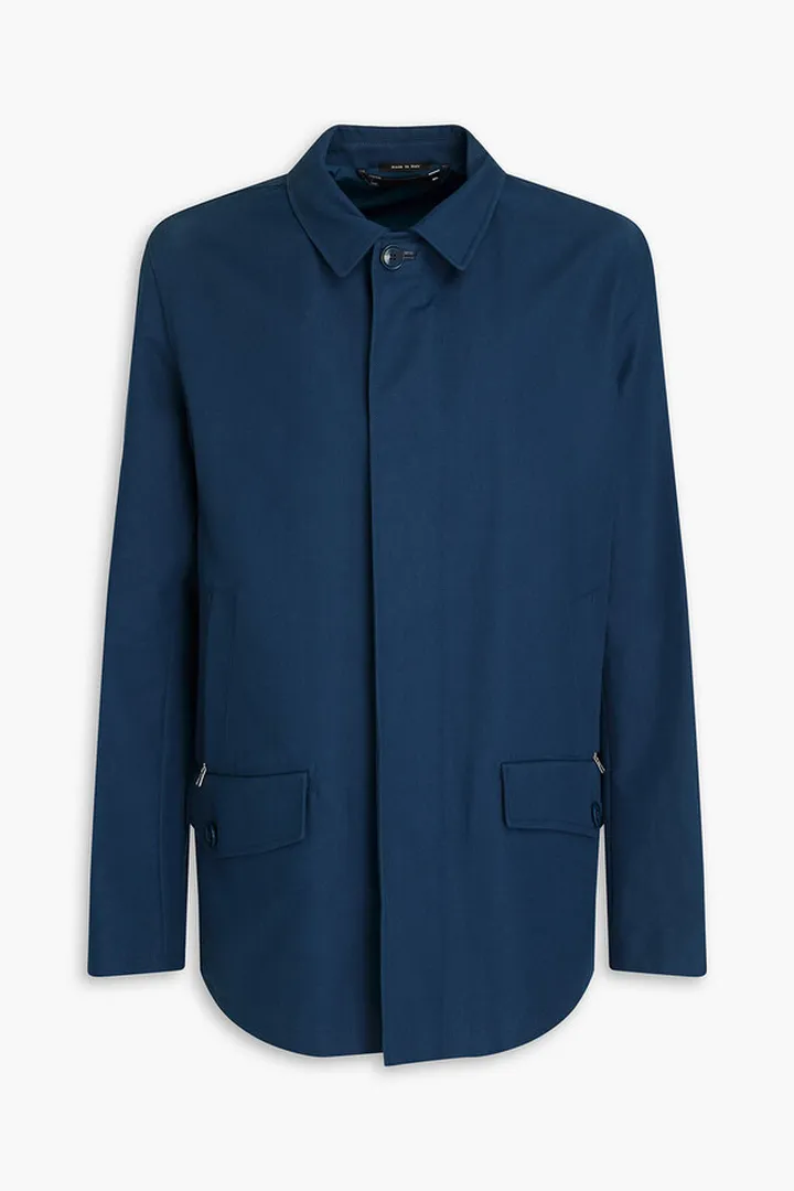 Leather-trimmed cotton-gabardine jacket