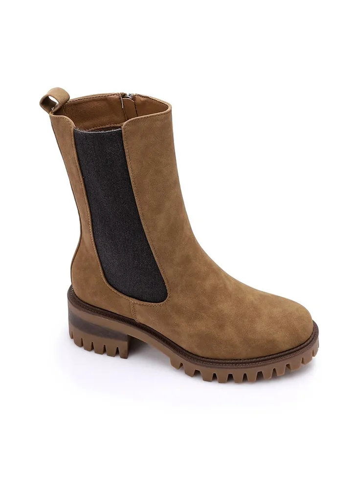 Women's elastic side panel round toe half boots