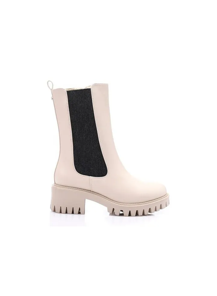 Women's elastic side panel round toe half boots