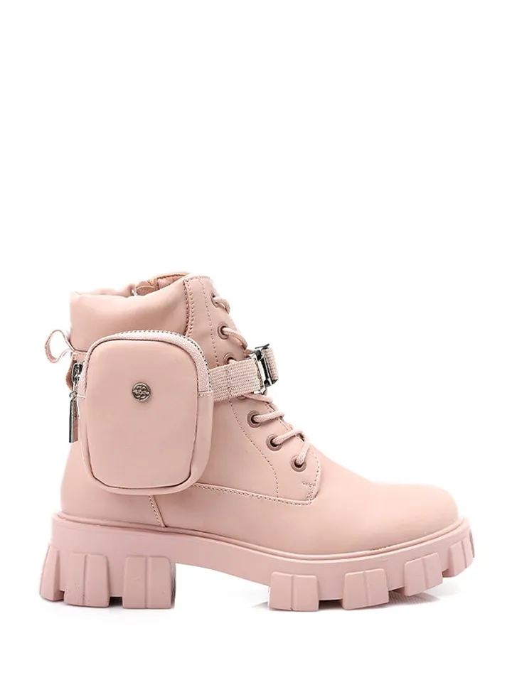 Women's Side Pouch Lace Up Combat Boots