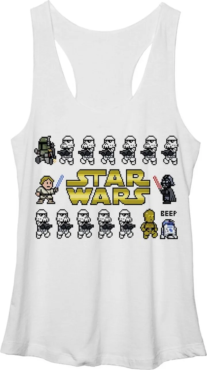 Women's Star Wars Pixel Character Line Racerback Tank Top - White Heather - Large