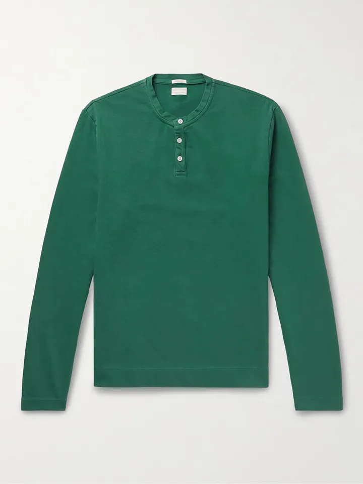 Watercolour Cotton-Jersey Henley T-Shirt
