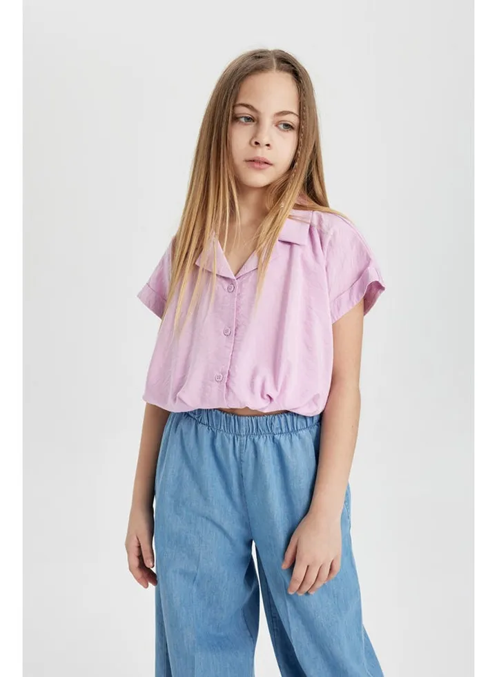 Girl Cropped Fit Woven Short Sleeve Shirt