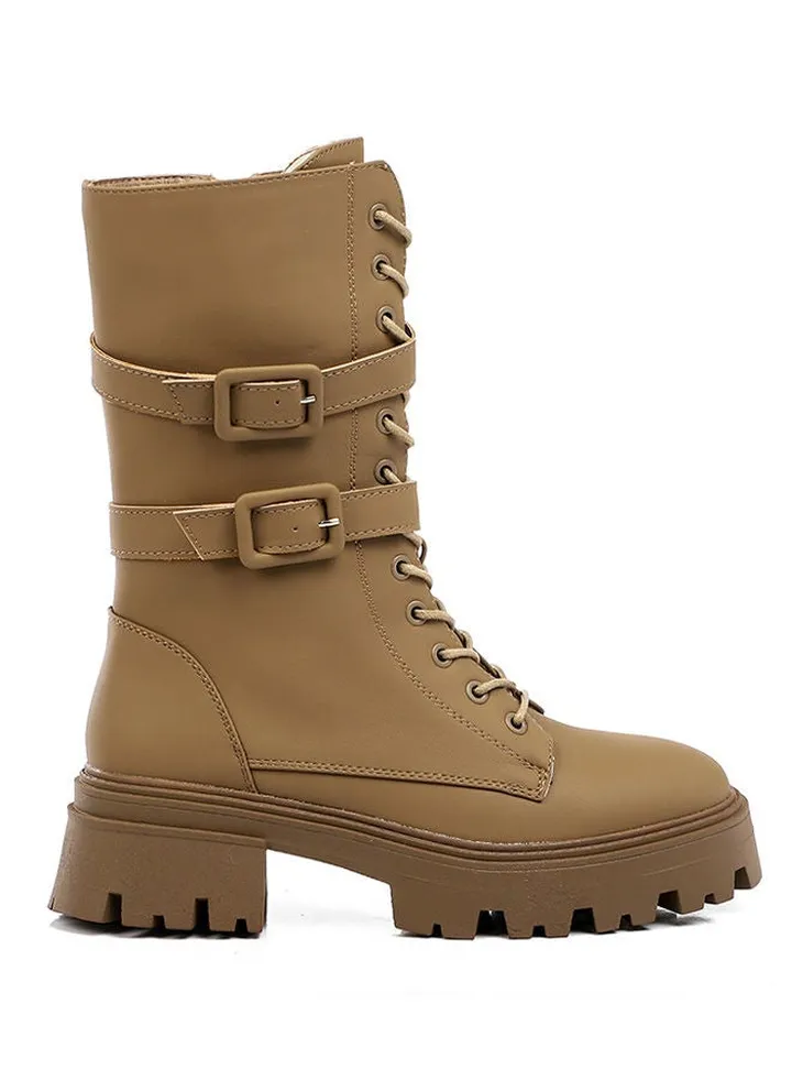 double strapped mid calf combat boots