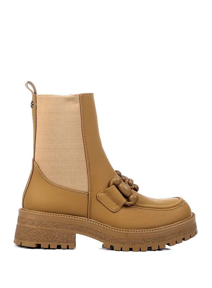 elastic side paneled hardware embellished half boots