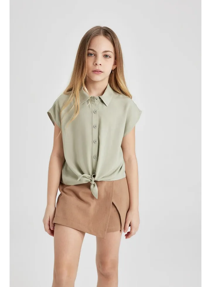 Girl Cropped Fit Woven Short Sleeve Shirt