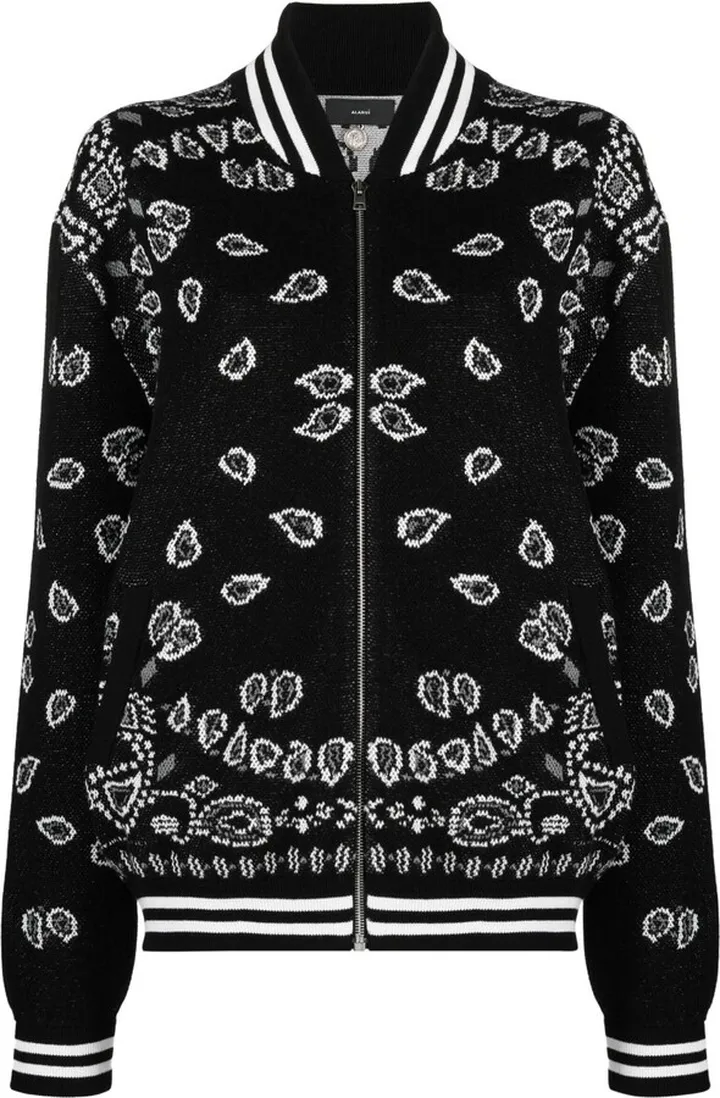 Black Bandana Piquet Jacquard Bomber Jacket