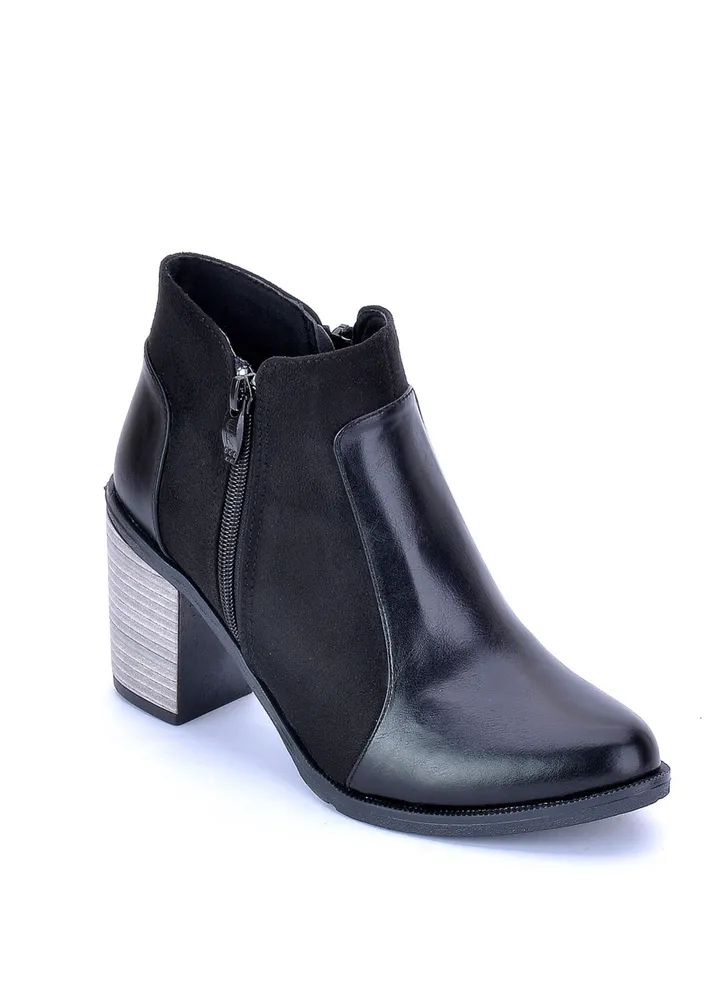 Half boot leather & suede-BLACK