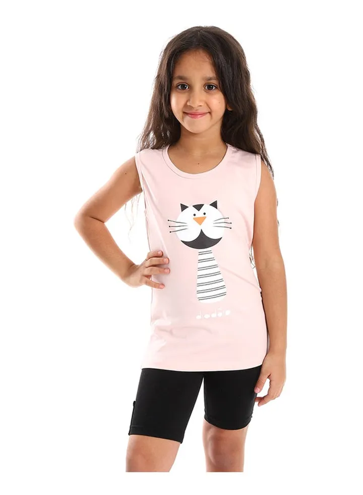 Girls Cotton Printed Sleeveless T-Shirt