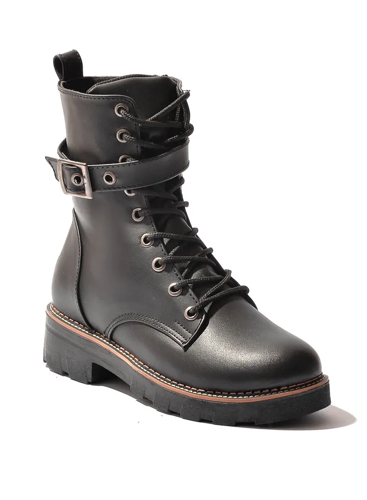 Half Boot Leather Buckle-Black