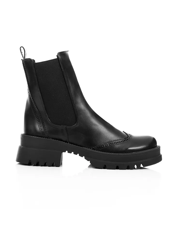 Half Boot Leather Elastic Neck - Black