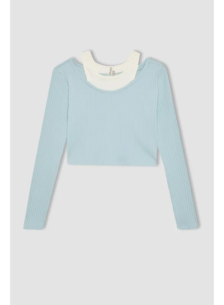 Girl Slim Fit Crew Neck Knitted Long Sleeve Body