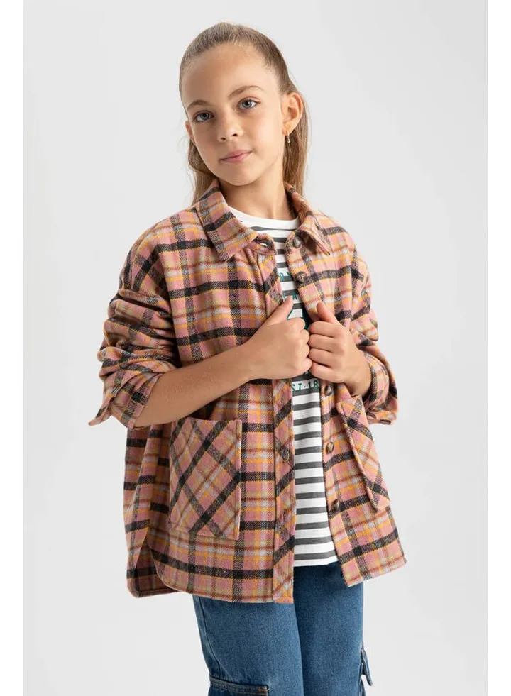 Girl Shacket Woven Long Sleeve Shirt