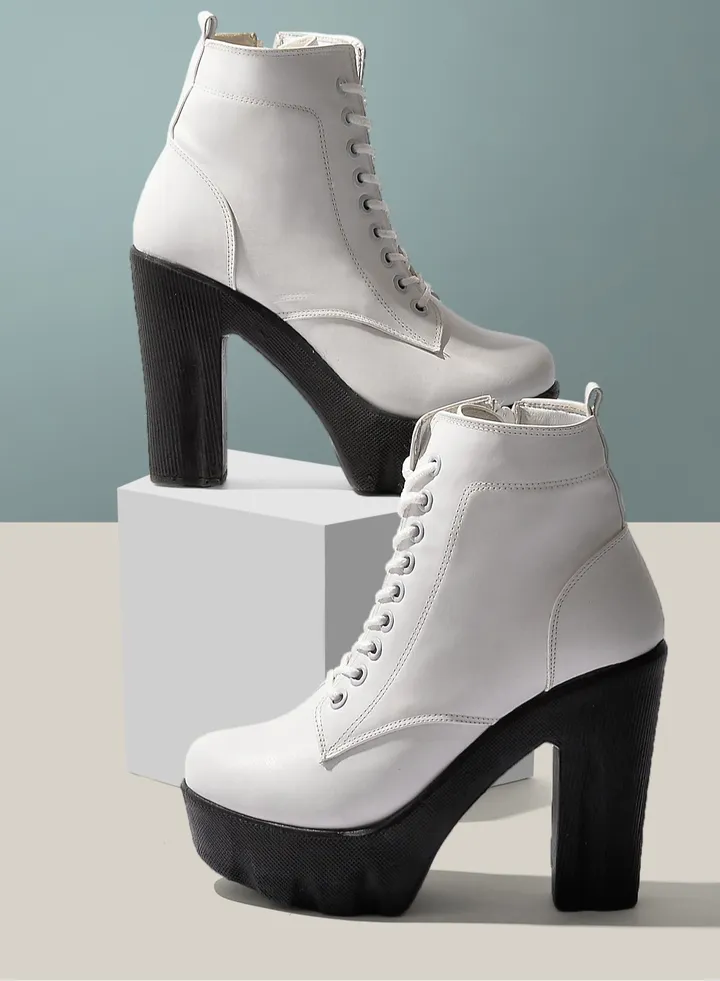 Ankle Boot Leather Heel 7cm-White