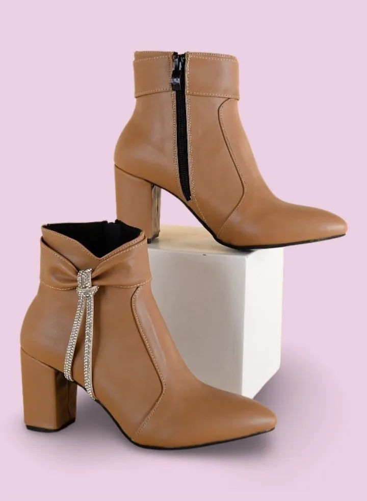 Astress Leather Boots From The Side-BEIGE