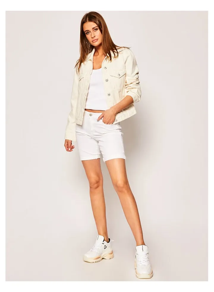 Mid Rise Denim Shorts Candle White