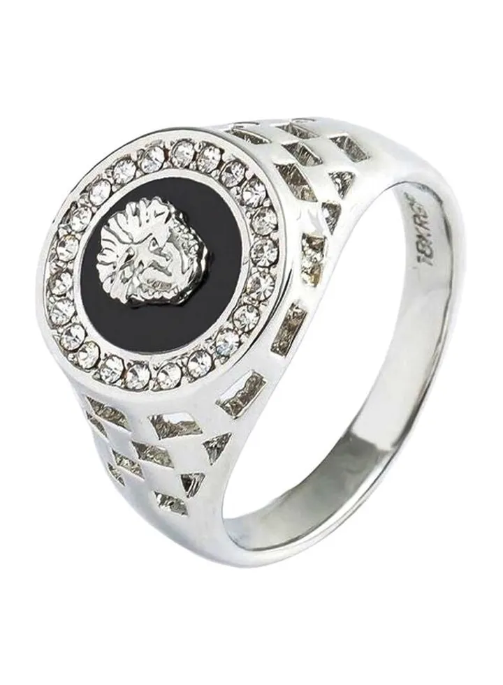 Silver Plated Lion Head Diamond Ring
