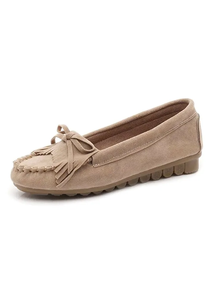 Head Tassel Decoration Loafer Shoe Apricot