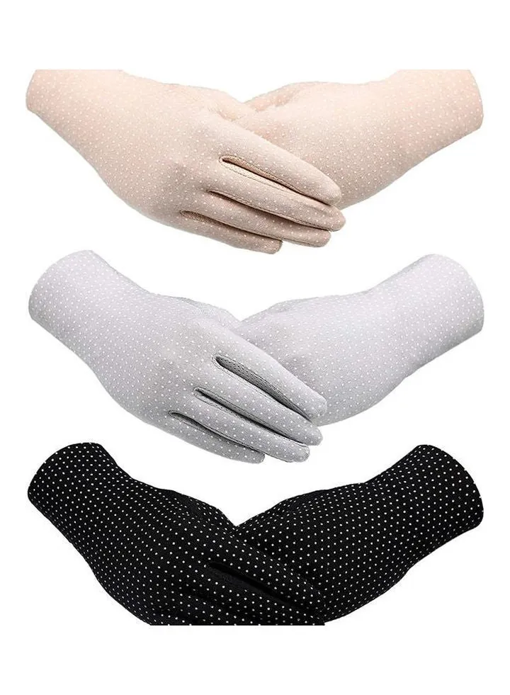 3 Pair Of Sun Protective Gloves Beige/Grey/Black