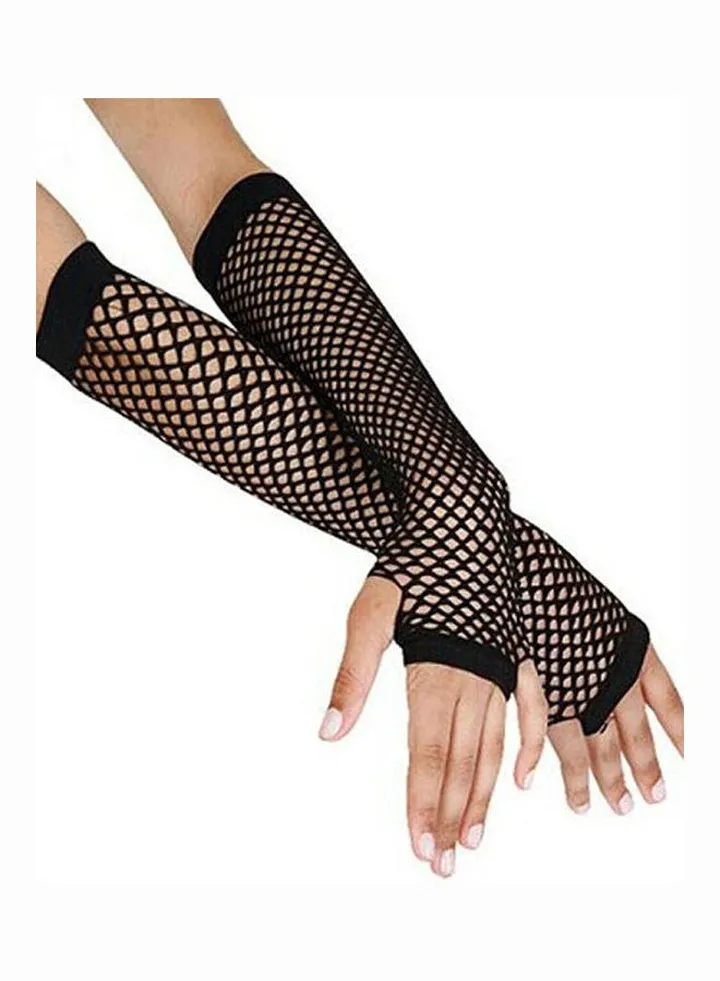 Pair Of Disco Dance Fishnet Gloves Black